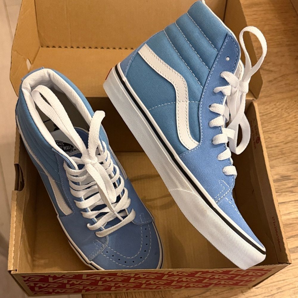 Vans Sk8-Hi Blue and White Sneakers.   High tops.   New